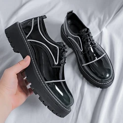 Men's Luxury Thick Bottom Platform Loafers Casual Shoes New Black White Shoes Hair Stylist Man Leather Shoe Spring and Autumn