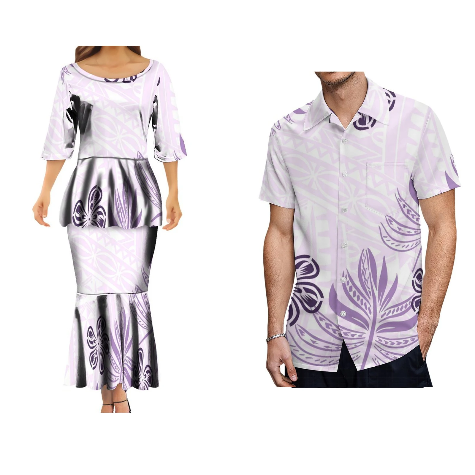 Fiji Aloha Men's Delicate Shirt Polynesian Lslander Summer Double Suit Long Dress Puletasi High Quality Couple