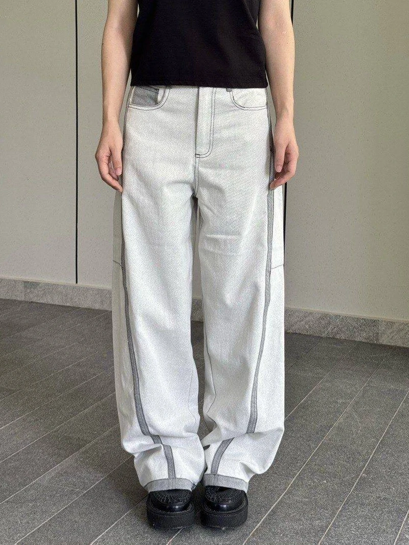 

Повседневные широкие джинсы с диагональным полосатым узором для мужчин и женщин, новинка весенней коллекции, удобные, дышащие, из смесовой хлопковой ткани