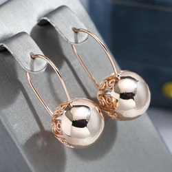 Wbmqda Big Metal Glossy Ball Earrings for Women 585 Rose Gold Color High Quality Daily Party Jewerly Accessories