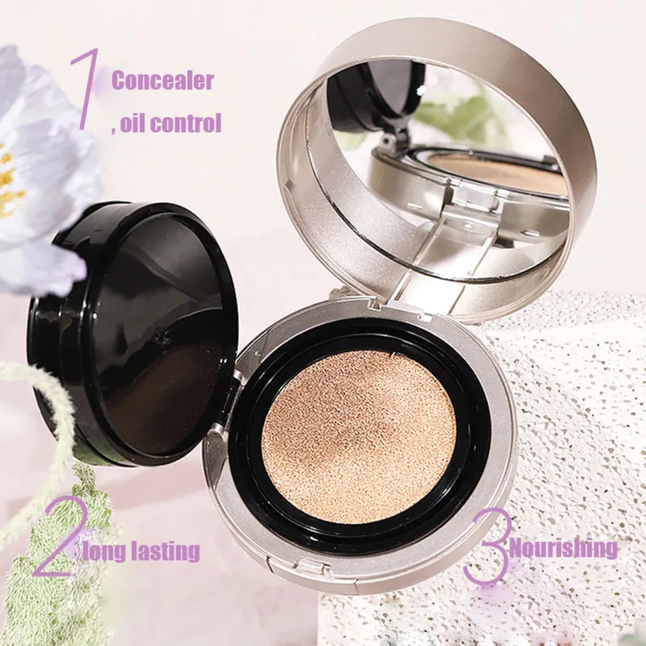 Compact Powder Foundation Korea Makeup Air Cushion BB Cream 2 in 1 Face Make Up Vegan Powder