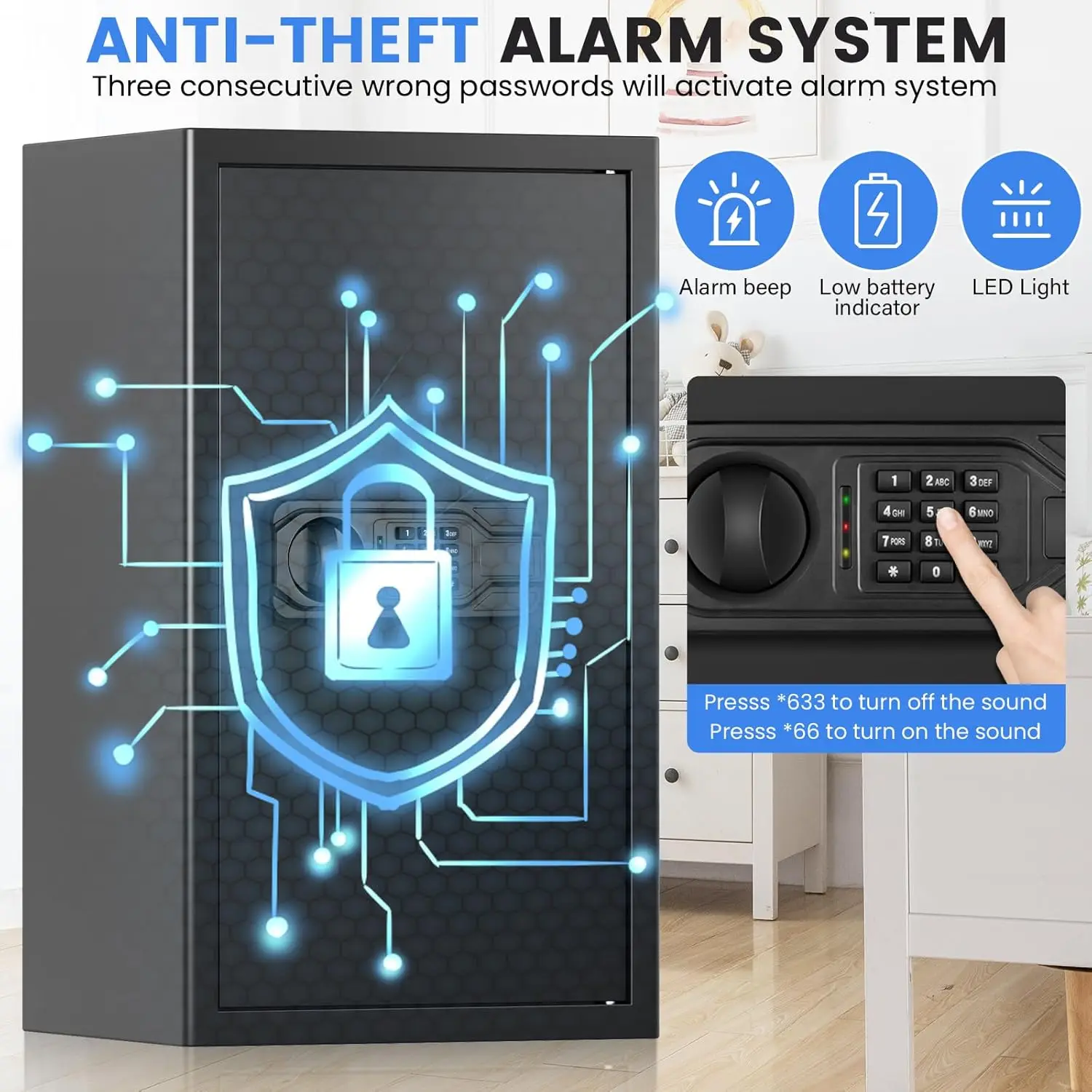 5.2 Cuft Large Fireproof Safe, Home Safes Water and Fireproof, Digital Security Document Safe With Led Light, Smart Alert, Backu