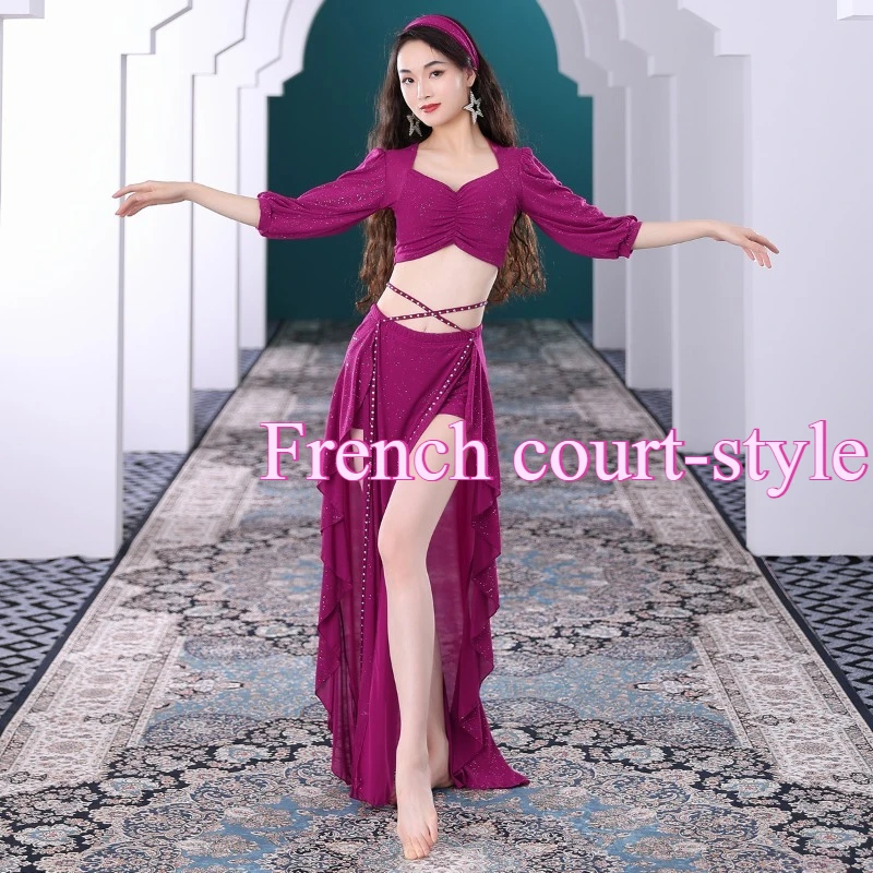 

The New French Court-style Skirt Set for Belly Dance New Oriental Dance Performance Practice Clothes Sequins Belly Performance