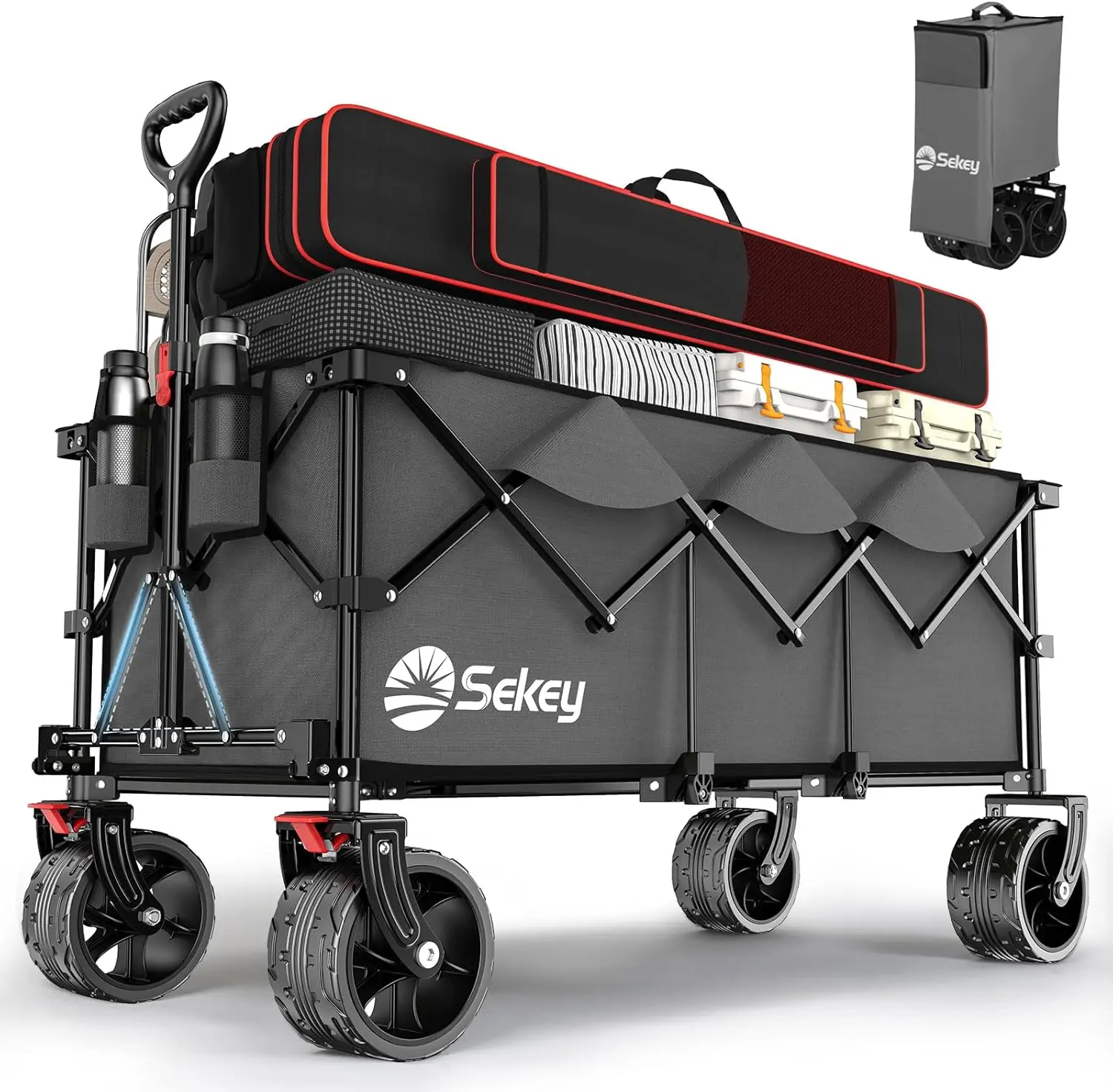 

Sekey 48''L Collapsible Foldable Extended Wagon with 440lbs Weight Capacity Heavy Duty 300L Folding Utility Garden Cart Gray