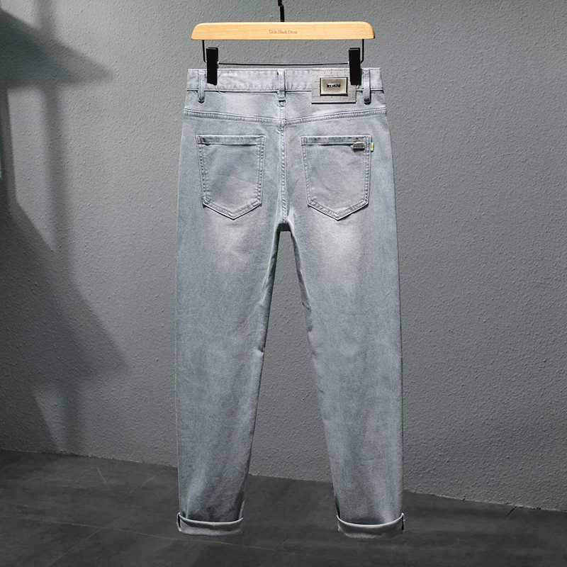 High-End Light Gray Jeans Men's Summer Fashion All-Matching Street Korean Stretch Slim Fit Skinny Casual Fashion Brand Pants
