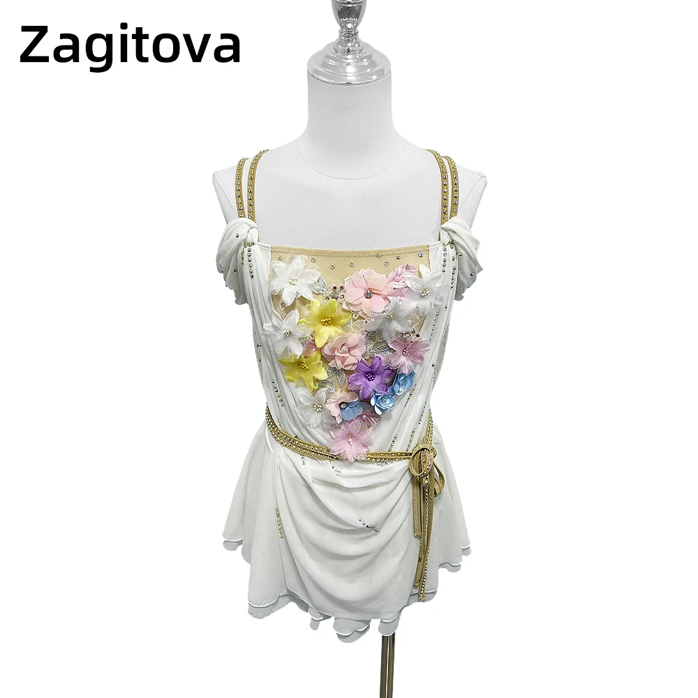 Zagitova Figure Skating Dress For Women Girls Ice Skating Skirt Sleeveless Colorful Flowers Marin Honda With Shiny Diamond