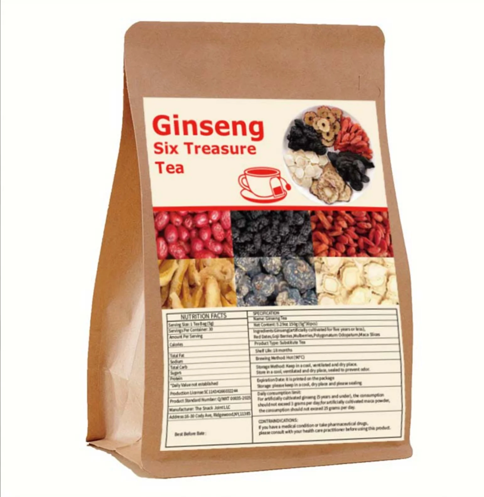 30 كيسًا من شاي الجينسنغ الستة الكنوز - الطب العشبي الصيني التقليدي، المكونات الطبيعية، صحة الكلى المغذية