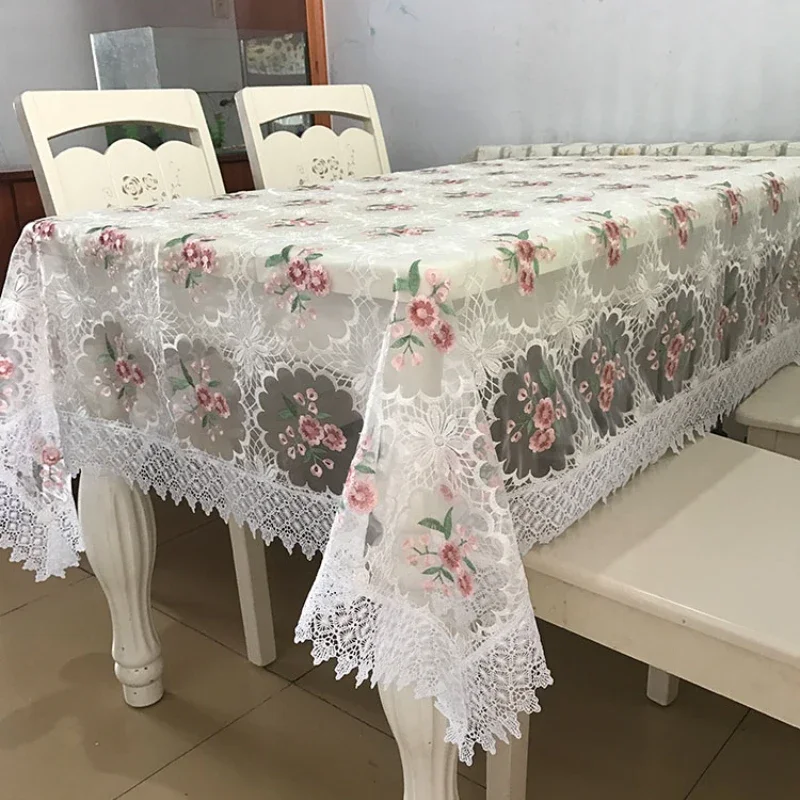 Table Cloth White Yarn Europe Embroidered Tablecloth For Table Dining Table Cover Tv Cabinet Flower Lace Desk Mat Fabric Towel