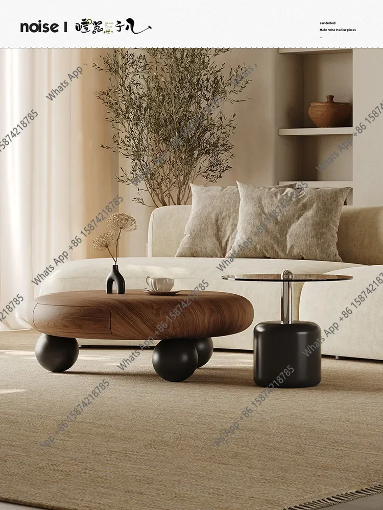 BJ Medieval Style Coffee Table Living Room Minimalist Retro High-end Atmosphere Fashion Design Sense Storage Round Coffee Table