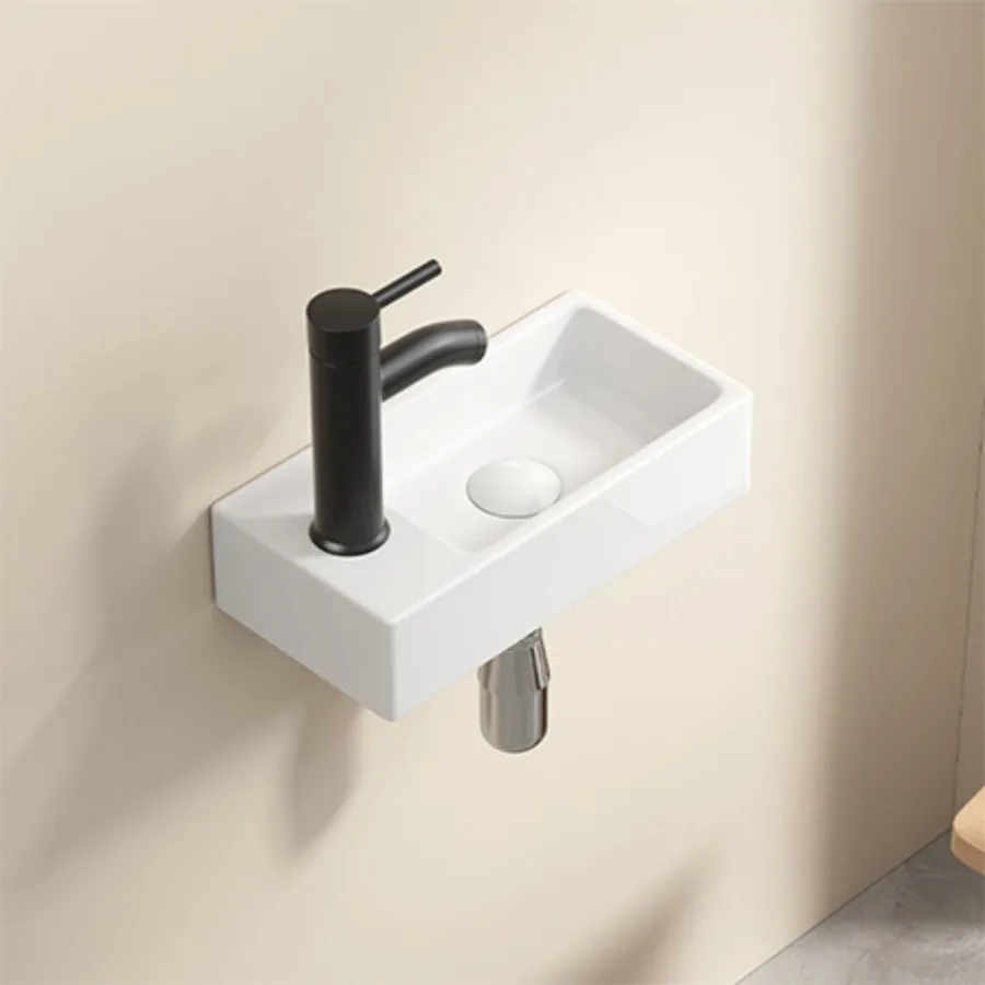 

Wall Mounted Bathroom Sink Small Cloakroom Basin Sink Rectangle Ceramic Wash Basin Left White