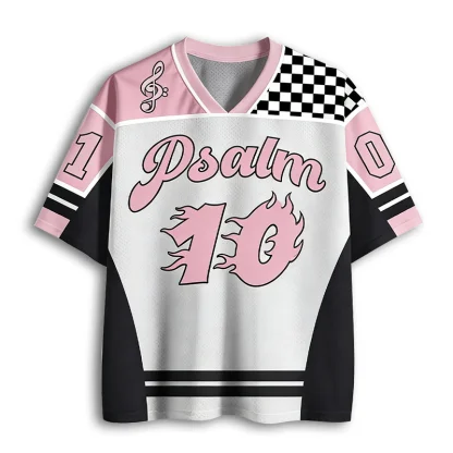 V Neck Mesh Jersey Short Sleeve Checkerboard Letter Number Print Top