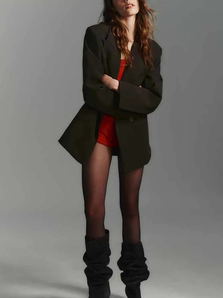 Jaket setelan wanita bergaya Eropa dan Amerika, model baru musim dingin, simpel dan serbaguna, kancing tunggal, lengan panjang