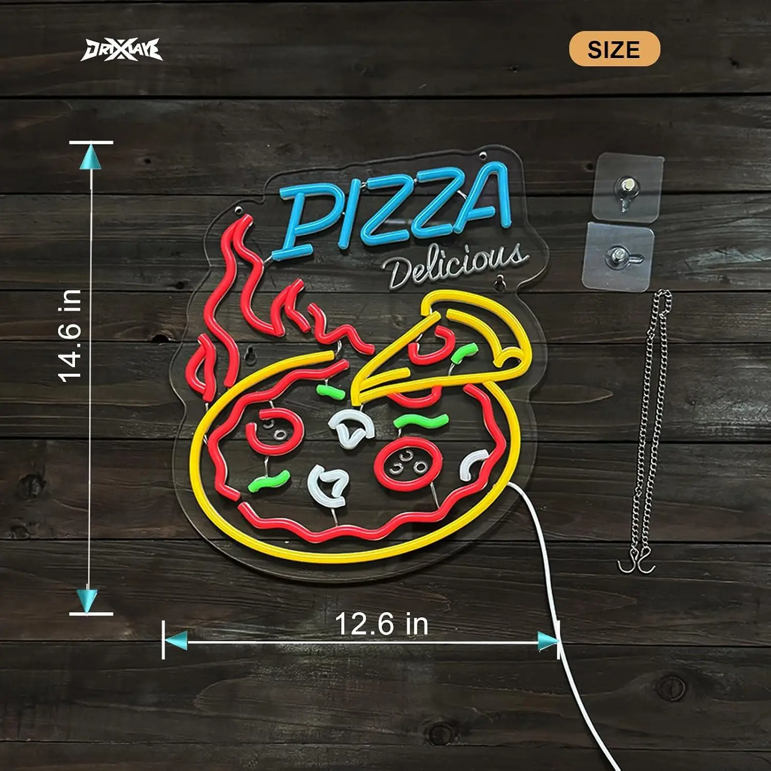 Pizza Neon Sign USB Dimmable LED Neon Light for Pizzeria Italian Restaurant Diner Food Truck Food Themed Neon Wall Decoration