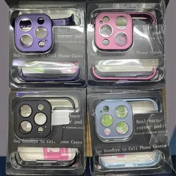 Metal Corner Pad Protection Case For iPhone 16 Pro Max 15 Plus 14 13 12 Camera Lens Protector Shockproof Frameless Bare Cover