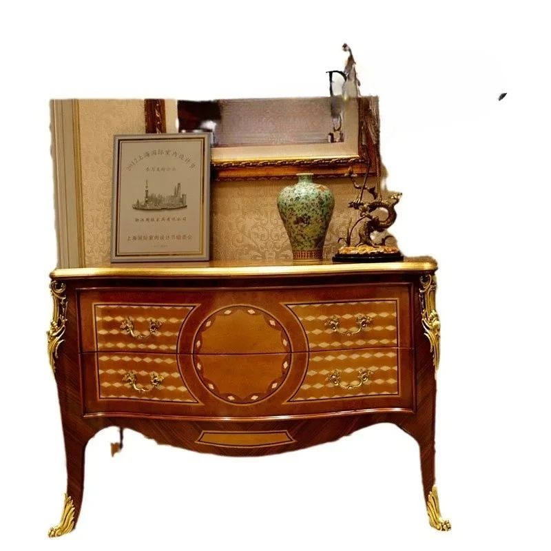 

European-style entrance cabinet Neoclassical entrance cabinet Living room solid wood carving flower storage decorative cabinet