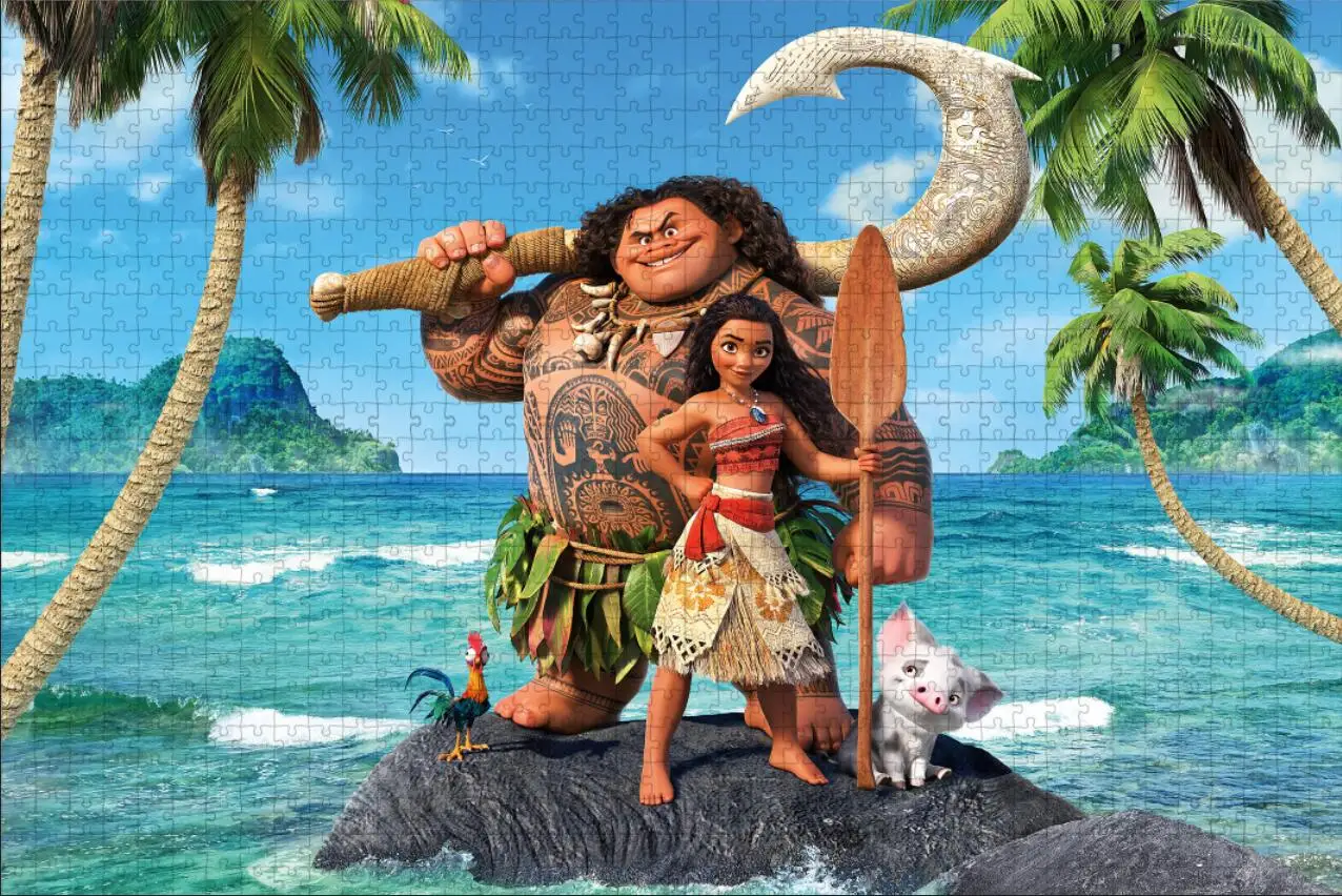 Disney Cartoon Moana Adventure Jigsaw Puzzle 300/500/1000 Pieces Miyazaki Hayao Cartoon Print Wooden Puzzle Decompression Toys