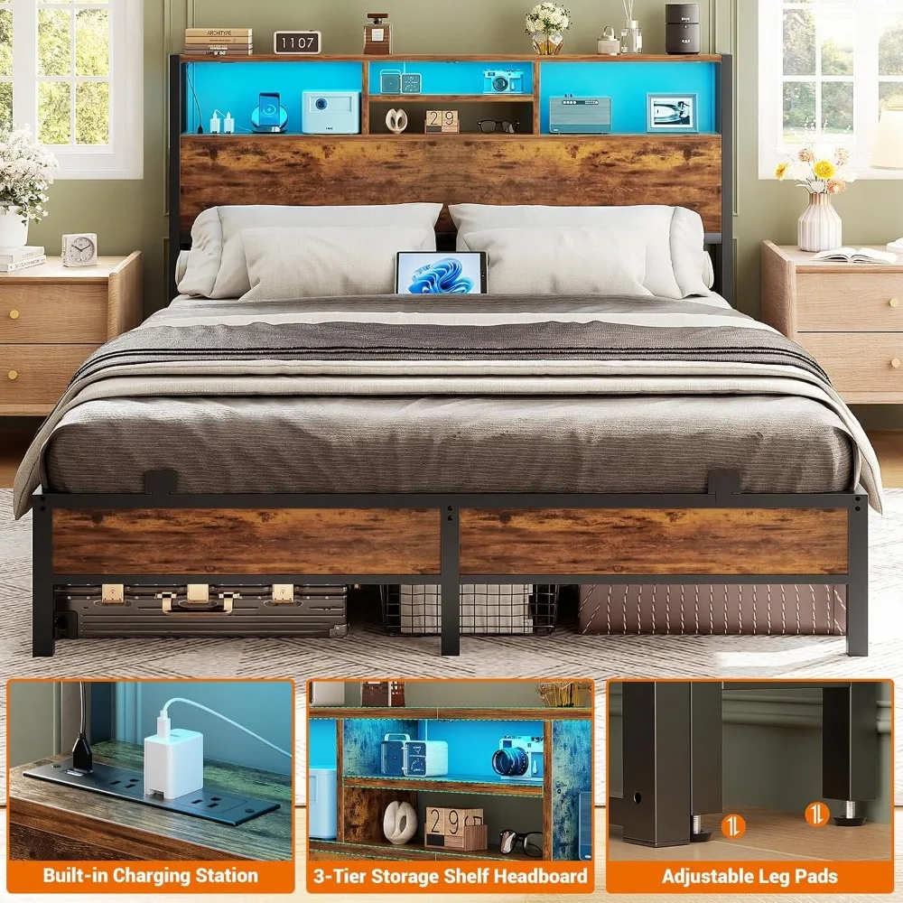 

Headboard for Queen Size Bed with Storage, Headboards with Outlets, USB Ports and LED Light, Queen Head Board ,Height Adjustable