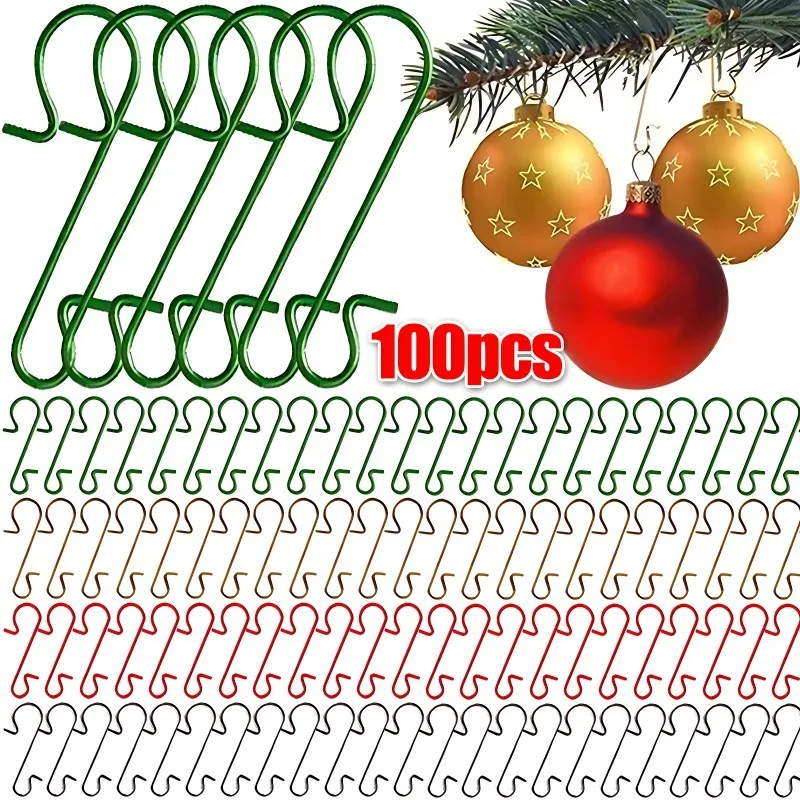 10-100PCS Christmas Ornament Metal Hook Xmas Tree Balls Pendant Hanging S-Shaped Hooks Xmas New Year Party Home Decor Supplies