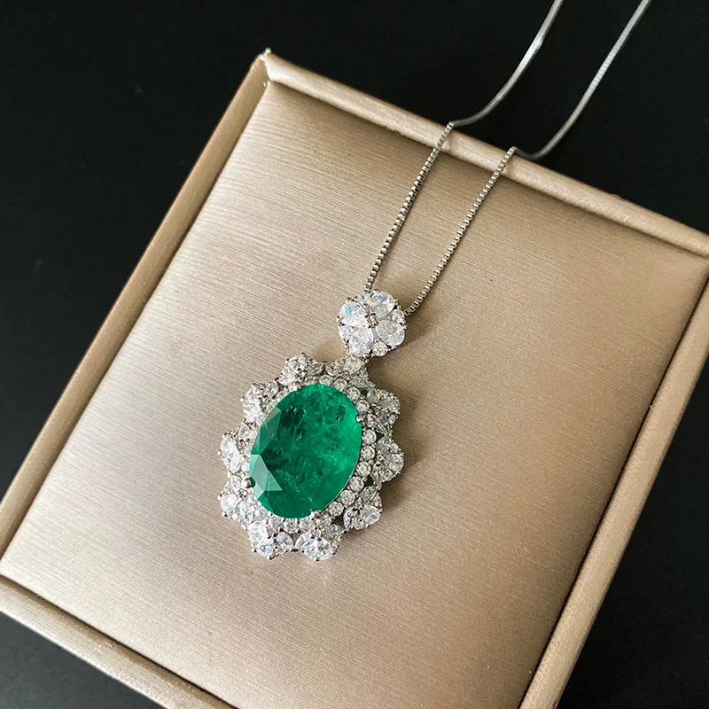 Jewelry S925 Sterling Silver Emerald Wood Pendant Ring Set Large Oval Main 12*16