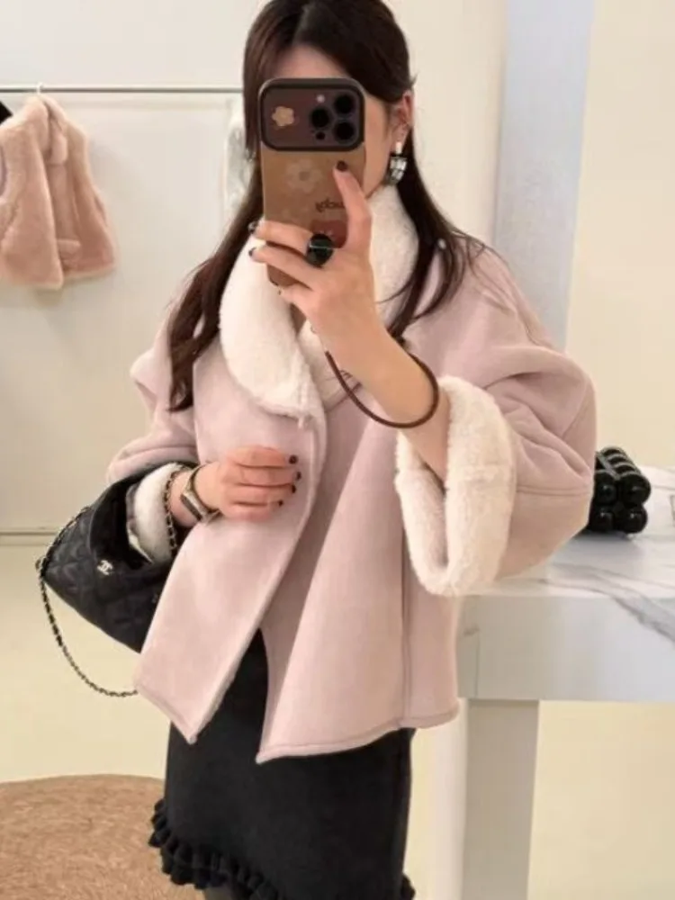 

Retro Chic Women's Furry Coat Warm Collar All-In-One Leather And Fur Spring Autumn Winter Faionable Inner Wear Korean Sle
