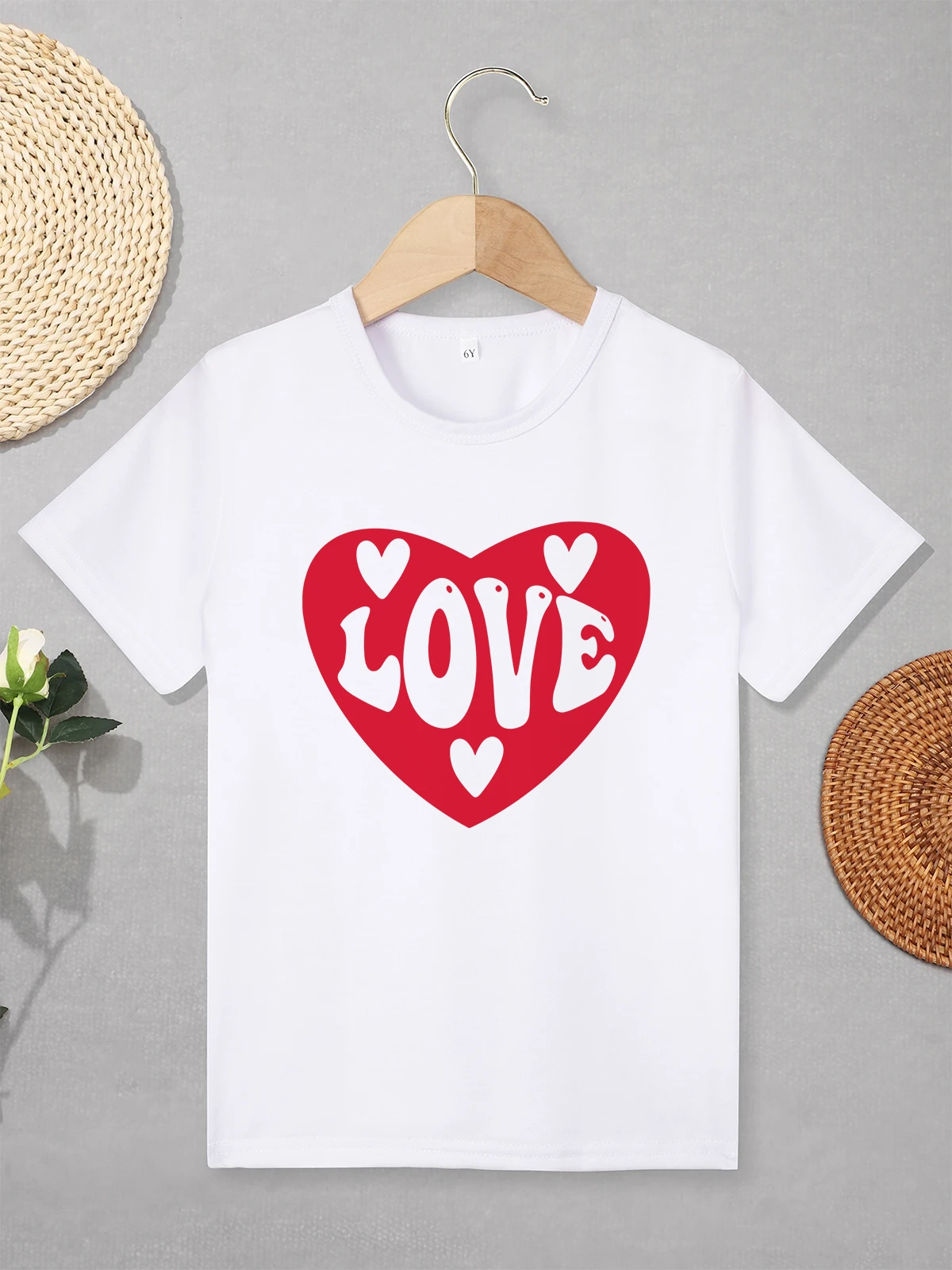 LOVE Heart Print Girl Clothes Aesthetic Harajuku Summer Kids T Shirts European Style Hot Sale Summer Children's Clothing