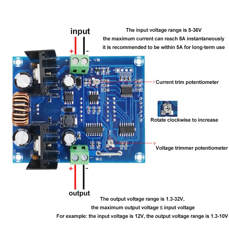 XL4016 5-36V to 1.3-32V DC-DC Digital Voltage Regulator Buck Step Down Power Supply Module Over Temperature Protection