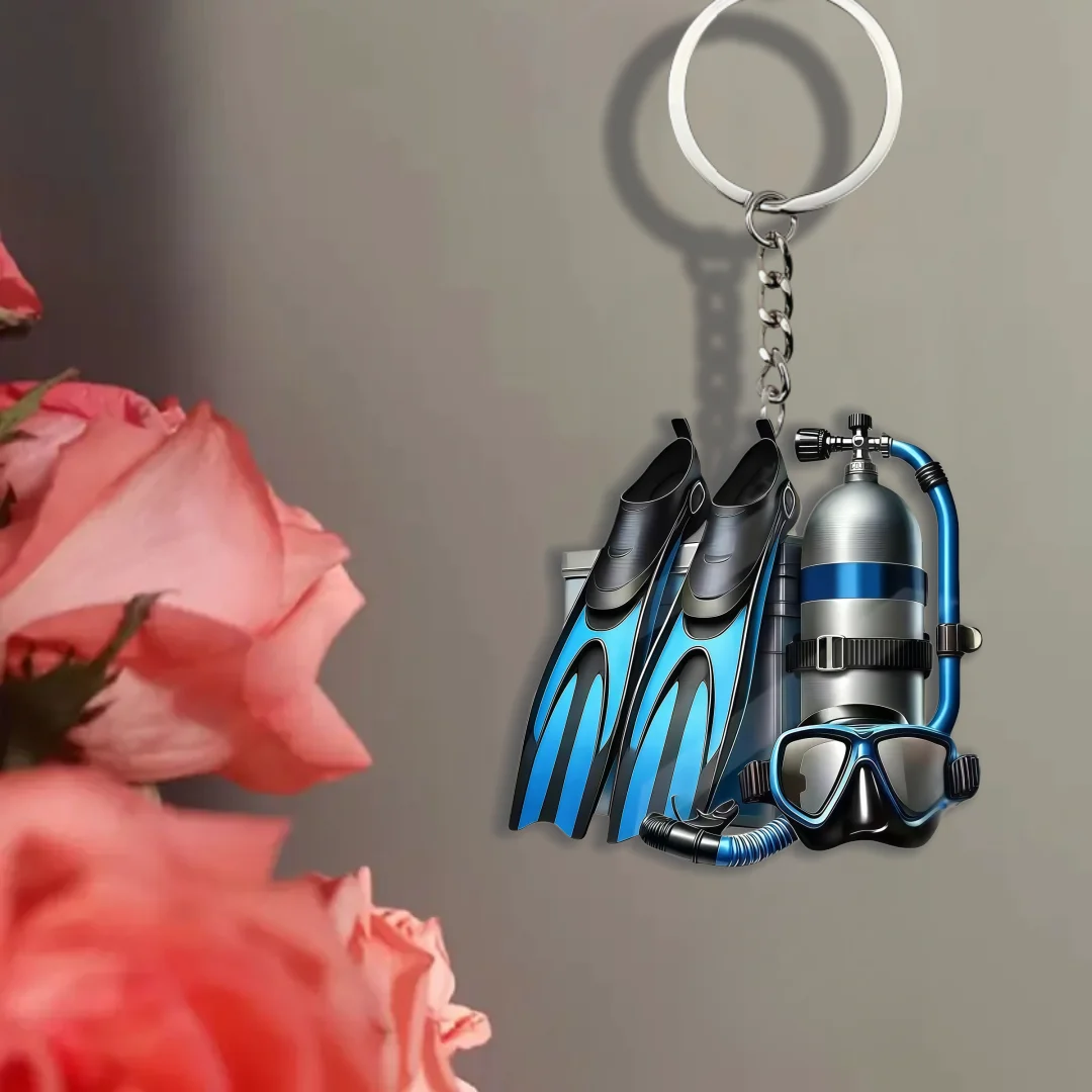Diving Equipment Keychain,2D Flat Acrylic Pendant,Underwater Sport Themed Ornament,Hanging Decoration for Bag/Party/Festive/Gift