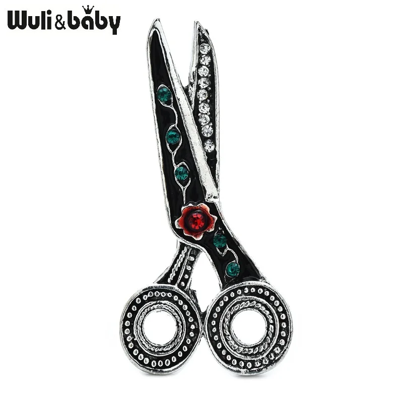 Wuli&baby Vintage Scissors Brooches For Women Clothes Designer Hair-dresser Tool Brooch Pins Gifts