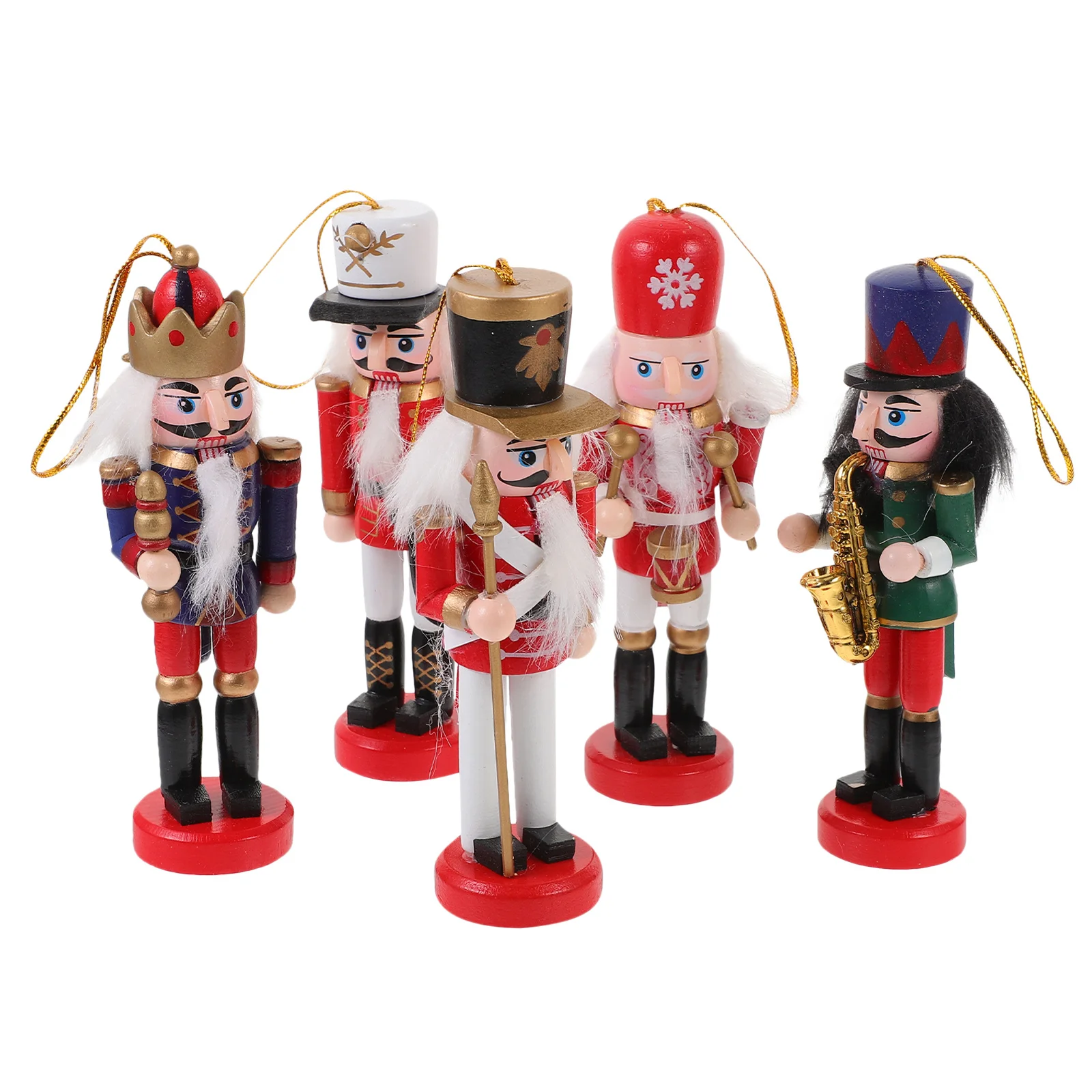 

5pcs Wooden Nutcracker Set Christmas Decoration Festival Soldier Ornaments Home Office Party Desktop Decor Tree Ornament