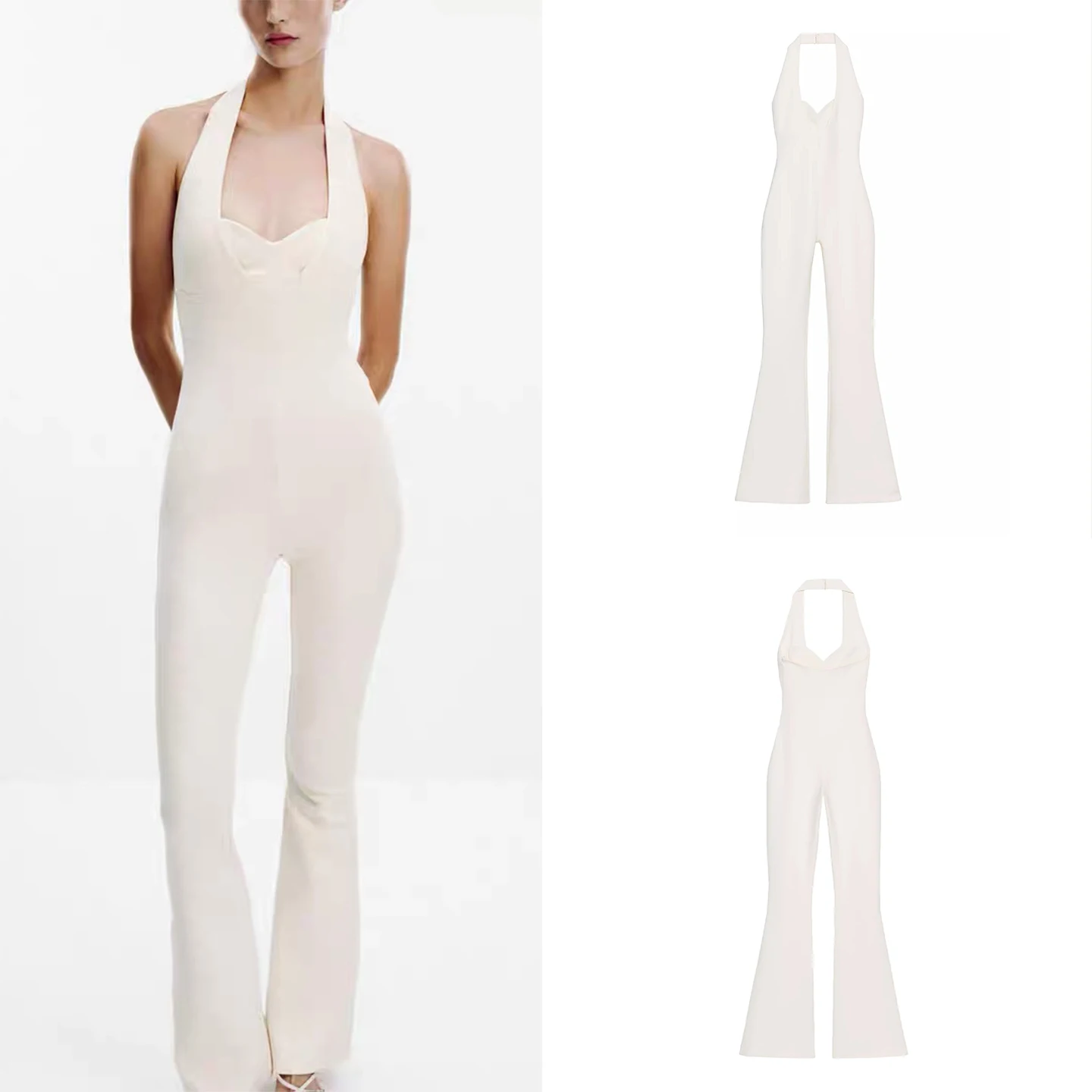 

Z 2025 New Faion Double-sided Fabric Bell Bot Jumpsuit Personali High Waist Long Pants Commute Sle Ladies Suit