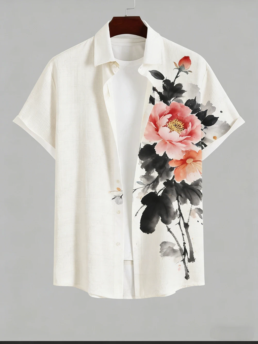 2026 Men's Short Sleeve Shirt Natural Flower Plant 3D Printed Shirt Summer New Men's Vacation Casual Social Top Men's