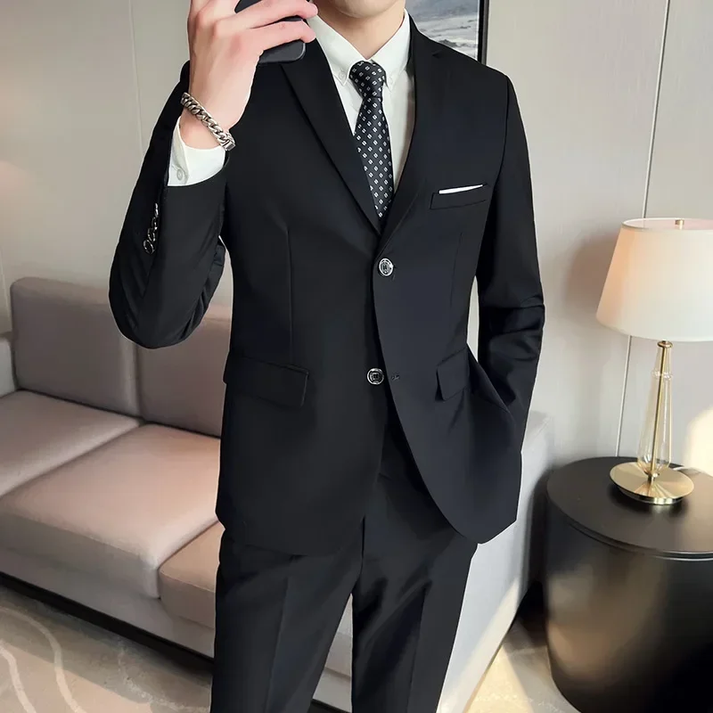 

Suit New (Blazer+ Vest + Pants) Men's Fashion Business Outdoor Solid Color Casual Slim-fit Wedding Host Gentleman Suit S-6XL