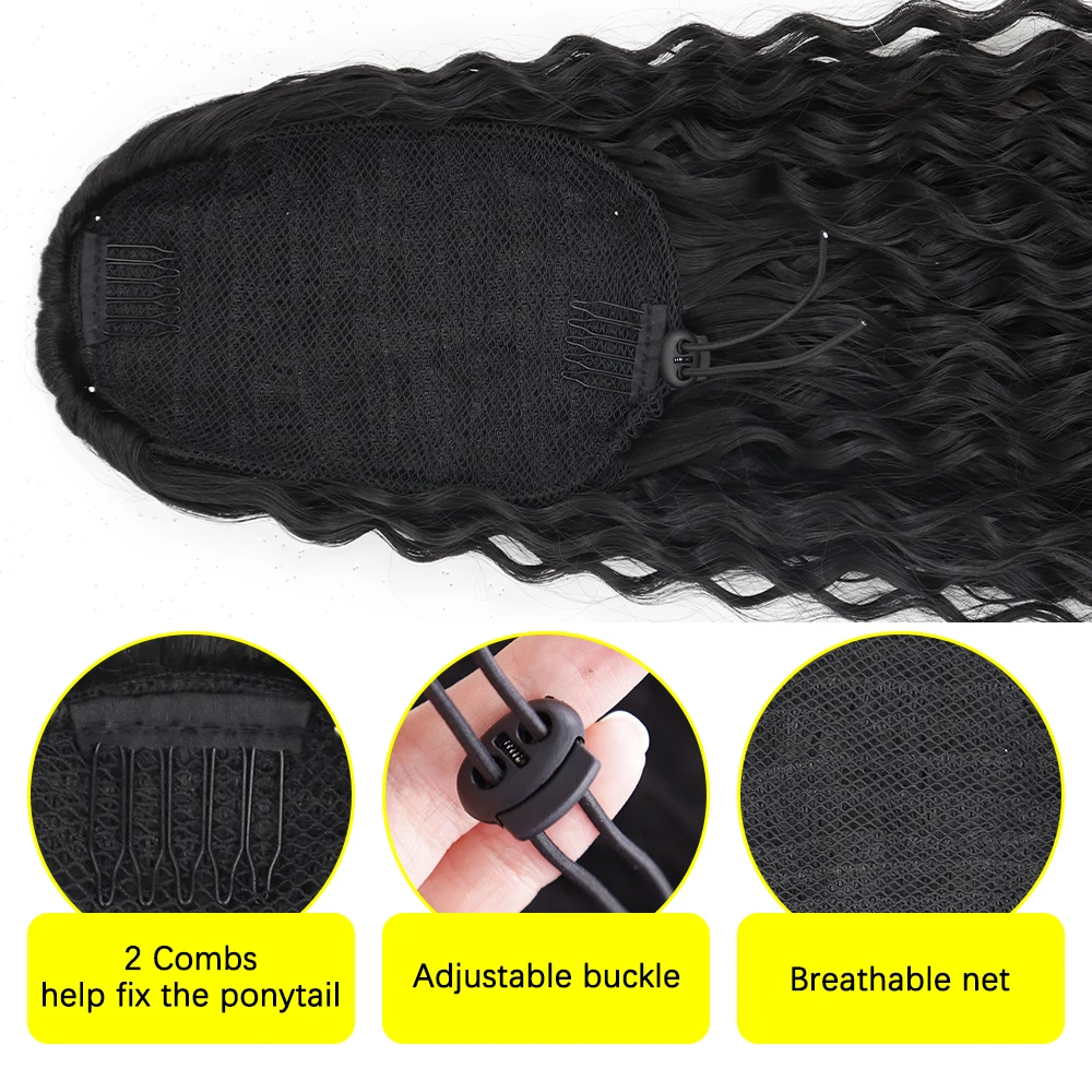 LISI GIRL-coleta sintética con cordón para mujer, extensión de cabello con Clip, cola de caballo larga y rizada, 26 pulgadas, color negro