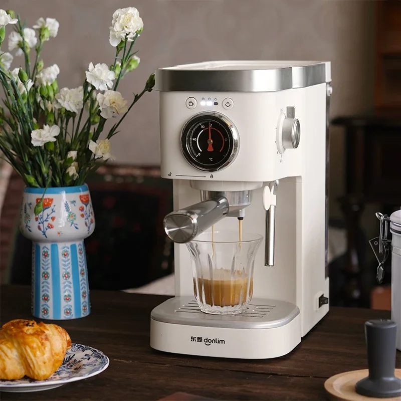 220V Donlim Italian Temperature Visible Semi-Automatic Coffee Maker with Milk Frother for Home Use