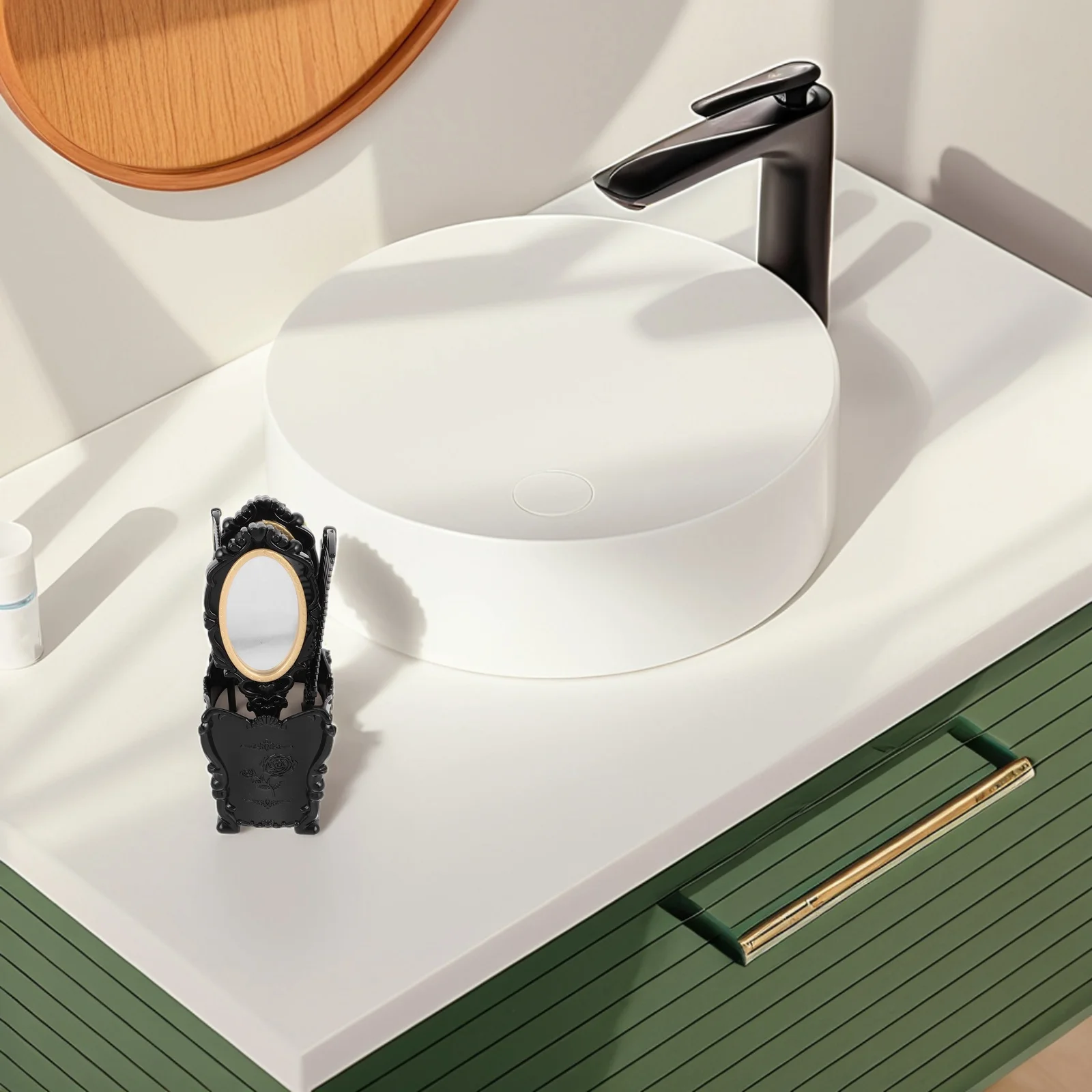 مجموعة مرآة مشط الشعر العتيقة، مشط ذو أسنان واسعة، منظف فرشاة الشعر، صندوق PVC أسود، أمشاط تصفيف محمولة للنساء أثناء السفر #2