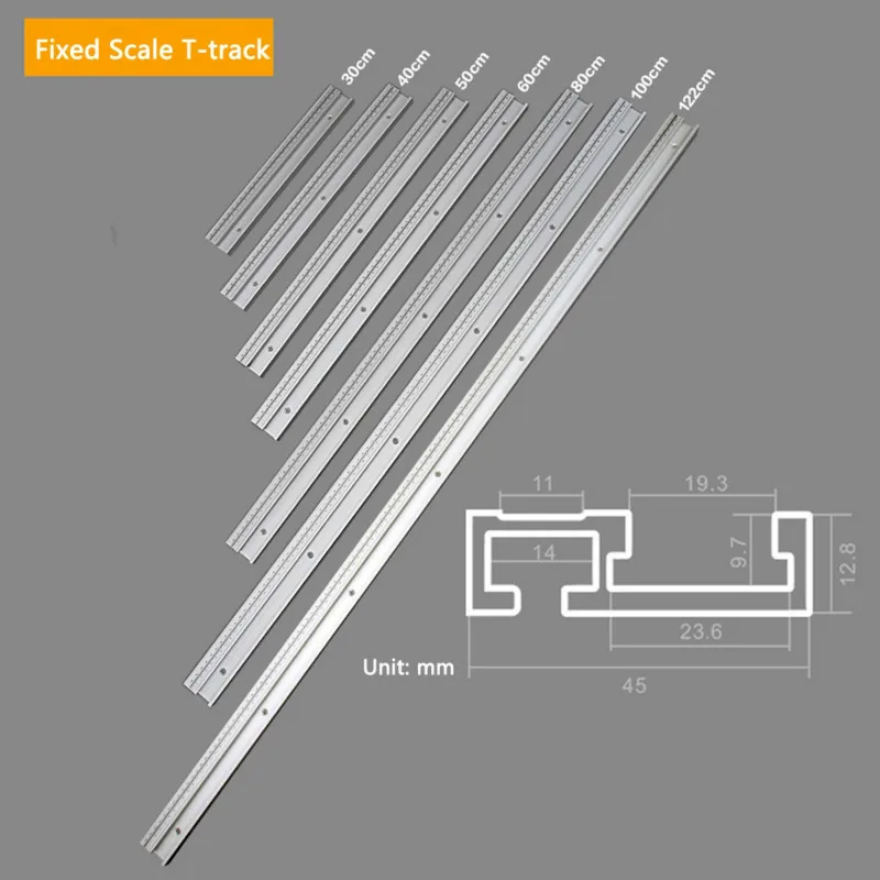 GKTOOLS 300-800mm Type 45 T Track Chute with Scale Alloy T-tracks Slot Miter Track Woodworking Saw Table Workbench DIY Tools