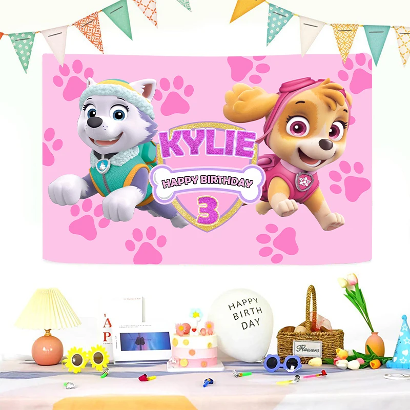 Cartoon Paw Patrol Dog Birthday Party Backdrop Custom Flying Rescue Pink Skye Photography Background Baby Show Deco Banner