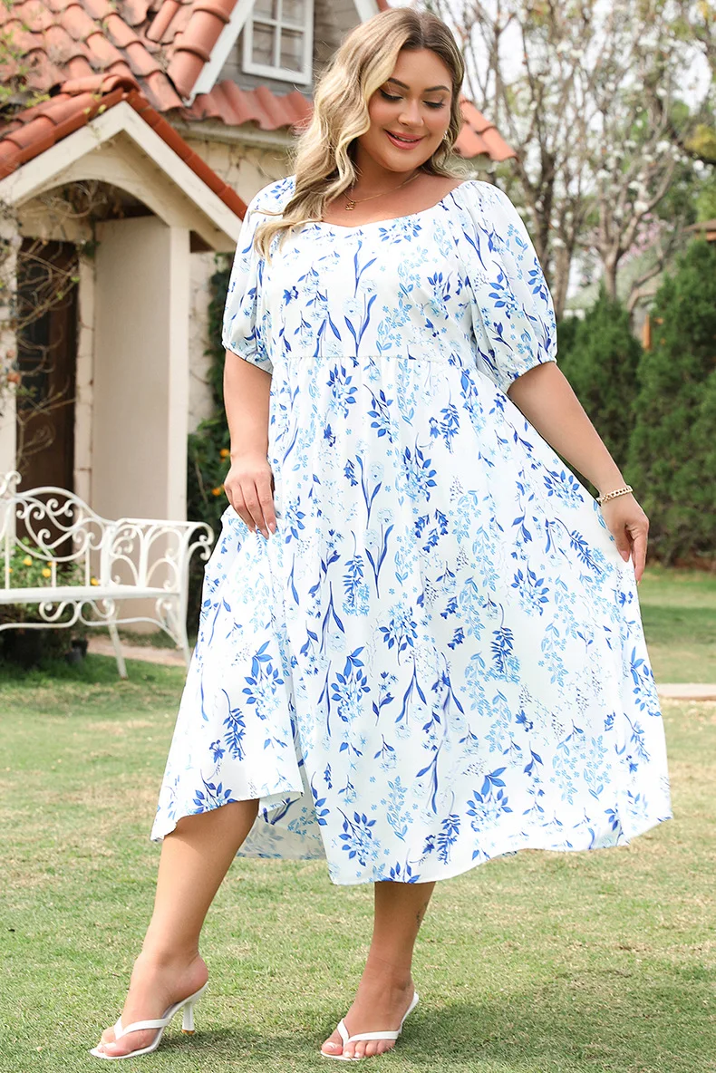 

Summer New Loose High Waist Concealed LooseLong Dress 2025 Fashion Flower Printed OverSized Vacation Dress For Women