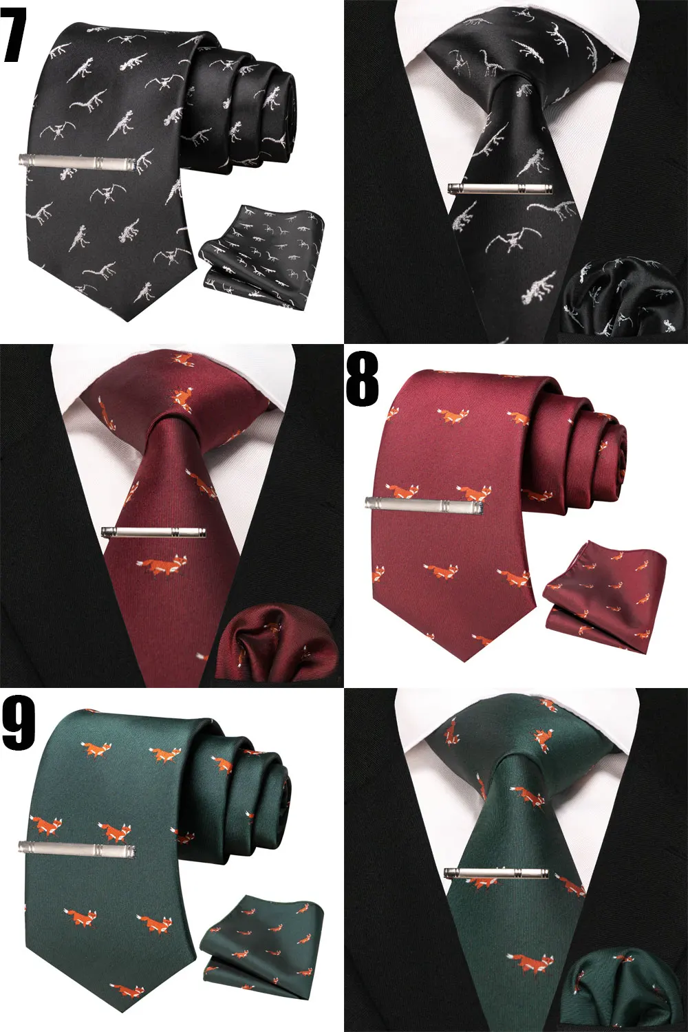EASTEPIC Krawatten-Sets, einschließlich Clips und Taschentüchern, Herren-Krawatten für Freizeitanzüge, Fuchs, Drache, Flamingo, Schnecke, Hund, Entenflugzeug – Detail 6