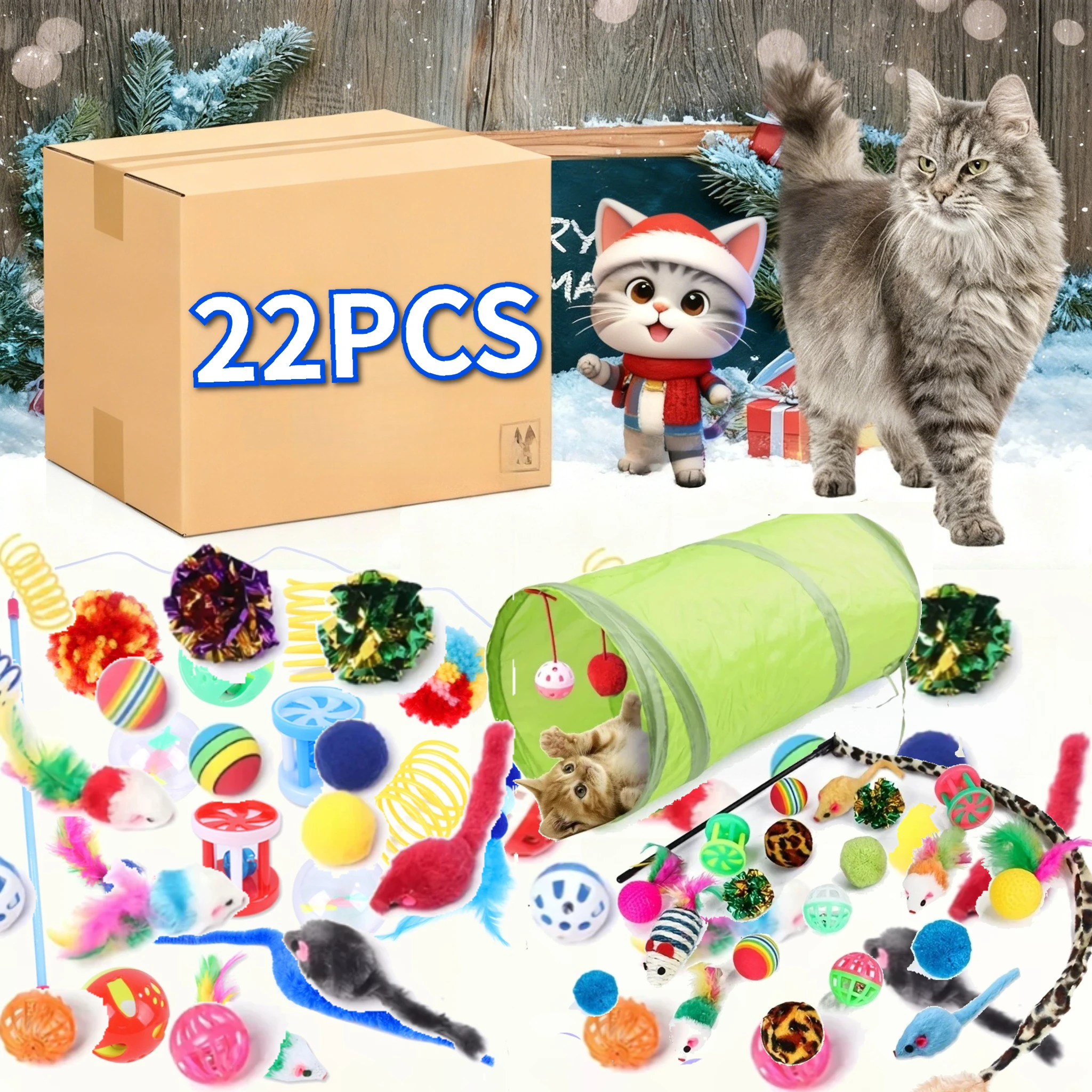 

22 шт., набор разнообразных игрушек для котят, комбинированный набор игрушек для кошек, игрушка для кошек, забавная кошачья палочка, сизалевая мышь, колокольчик, мяч, товары для кошек