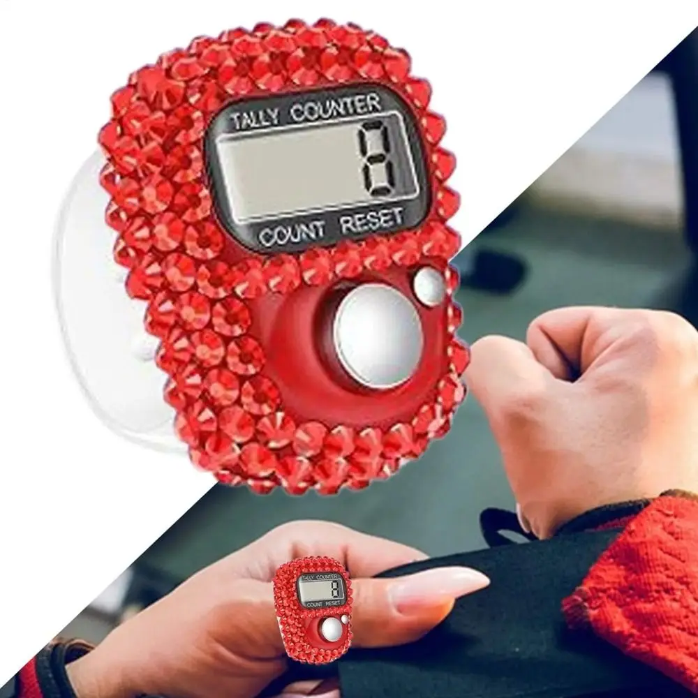 Diamond Decor Ring Counter Adjustable Strap Battery Powered Finger Tally Counter LCD Screen Clicker Counter Inventory Count