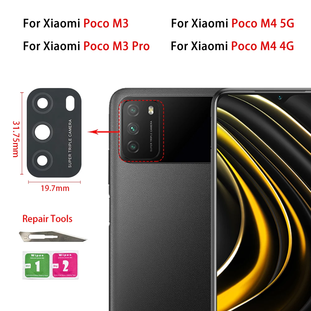 Cristal de cámara probado para Xiaomi Poco X3 NFC M3 X3 GT X4 M4 Pro Poco F3 F4 5G C40, lente de cristal de cámara trasera con adhesivo