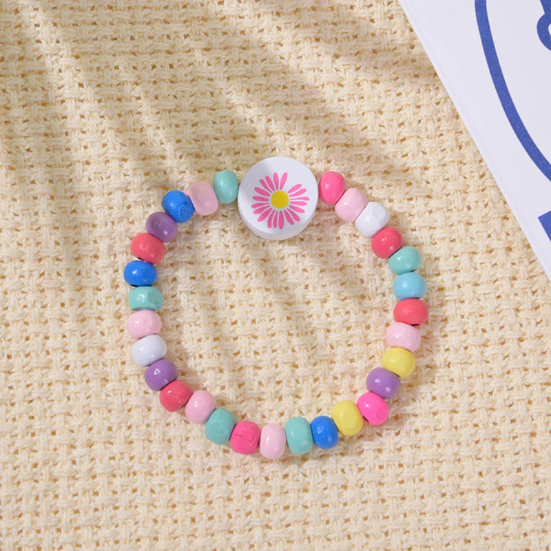 12Pcs/Pack Cartoon Children Wooden Beads Color Bracelet for Girl Birthday Party Favors Baby Shower Guest Gifts Pinata Fillers