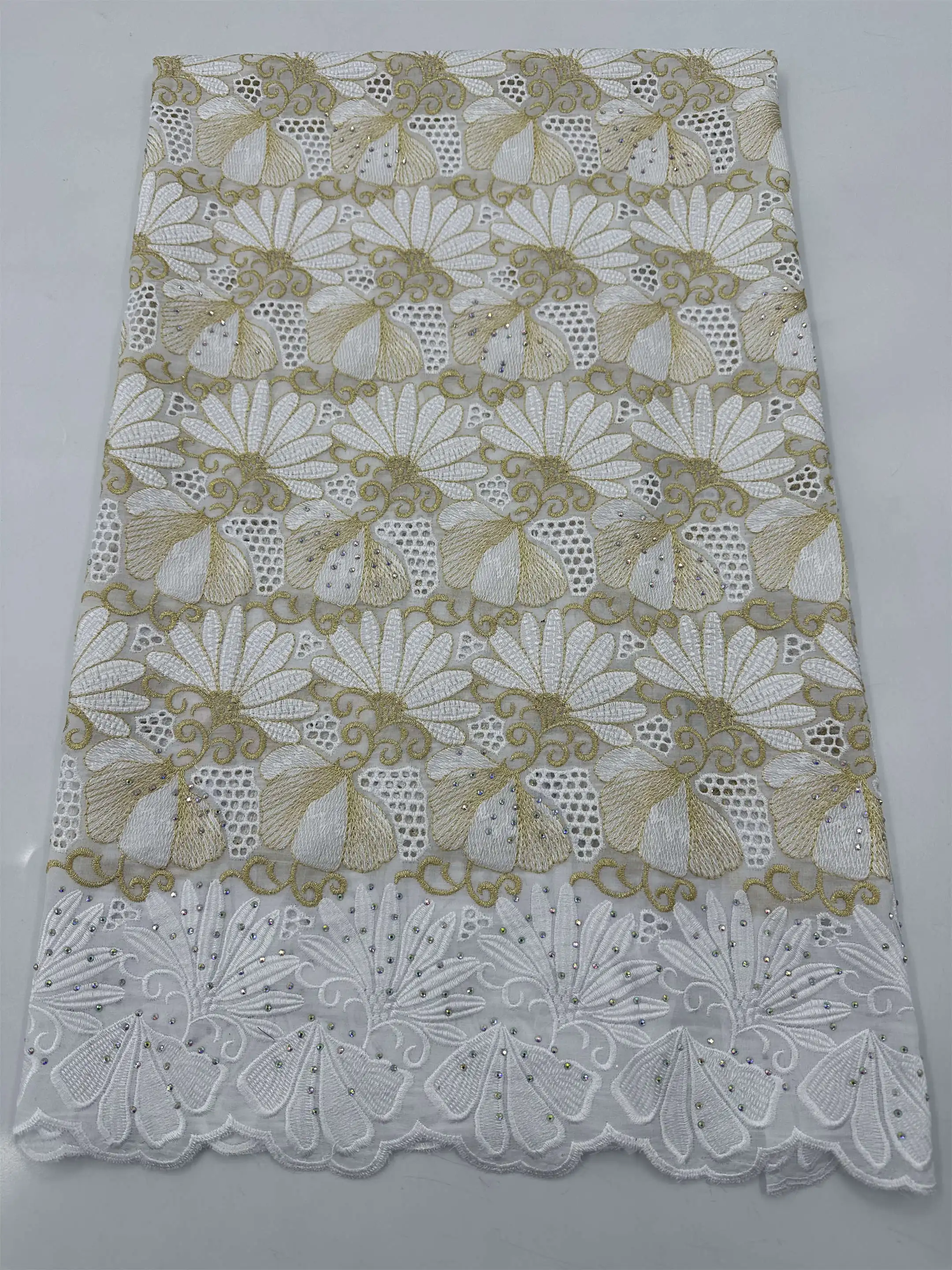 Swiss Voile Lace Embroidery African Cotton Fabric Soft Textured for Traditional Garments Suitable for Dubai Nigeria Switzerland