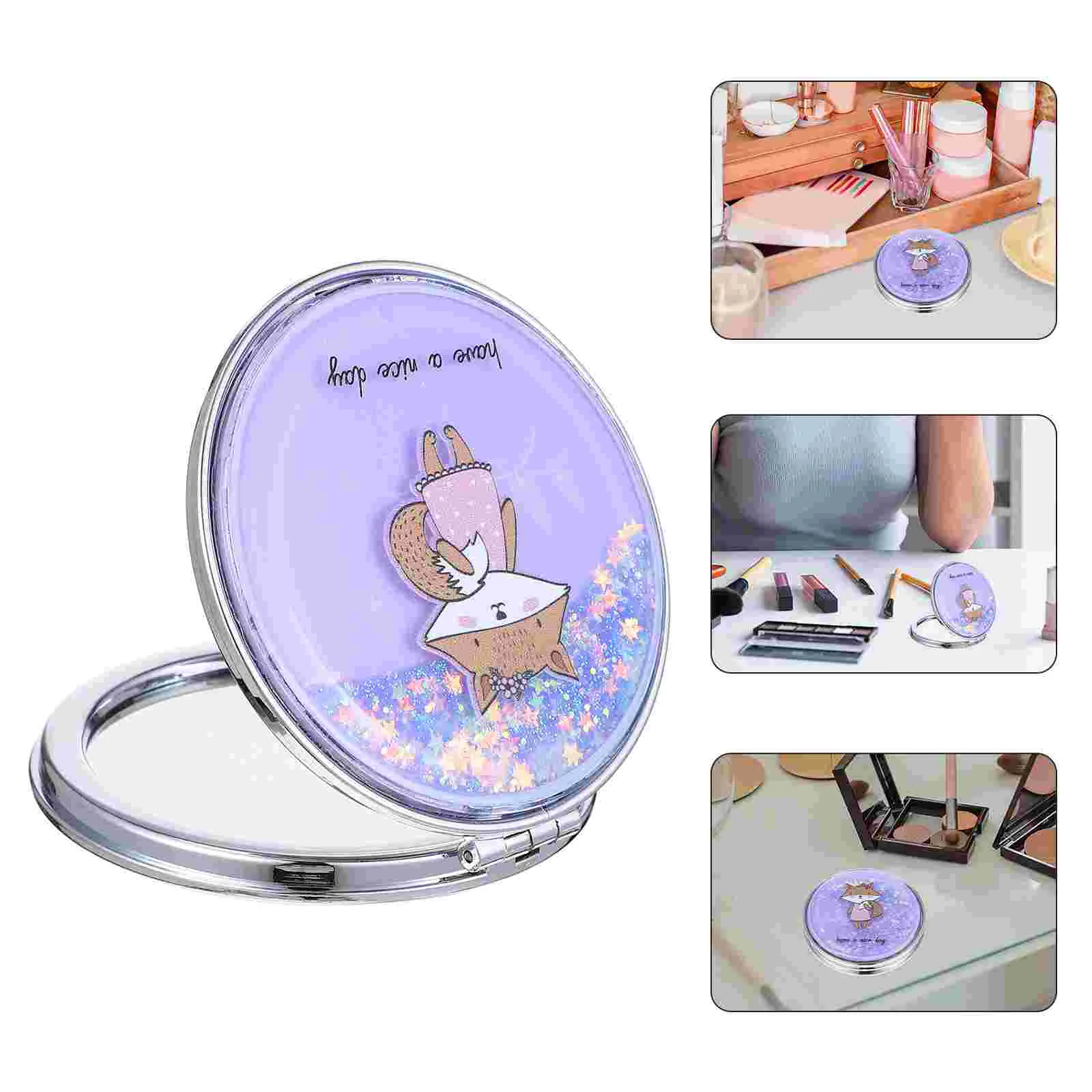 Mirrors Round Double Sided Small Hand Girl Exquisite Delicate Purple Portable Mini Travel