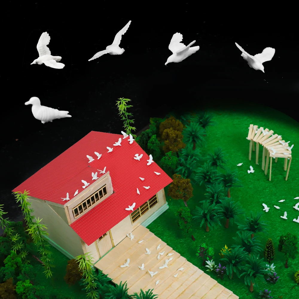 5PCS Miniatuur Witte Duif Model Duiven Vogels Roodgekroonde Kraan Speelgoed DIY Poppenhuis/Tuin/Boerderij/dierentuin Scène Materialen Diorama's