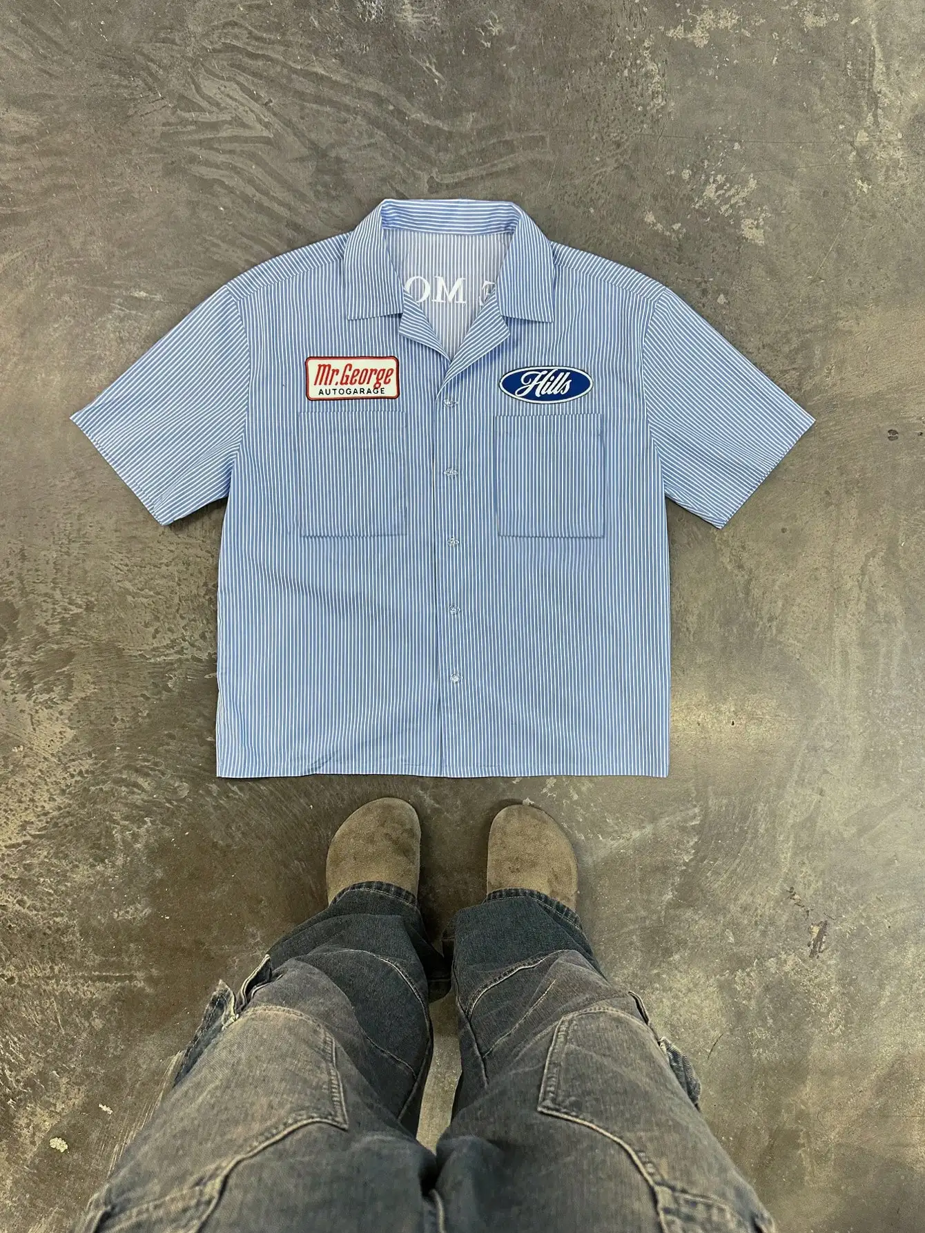 

Men's Blue and White Striped Short Sleeve Workwear Shirt, Casual Summer Style