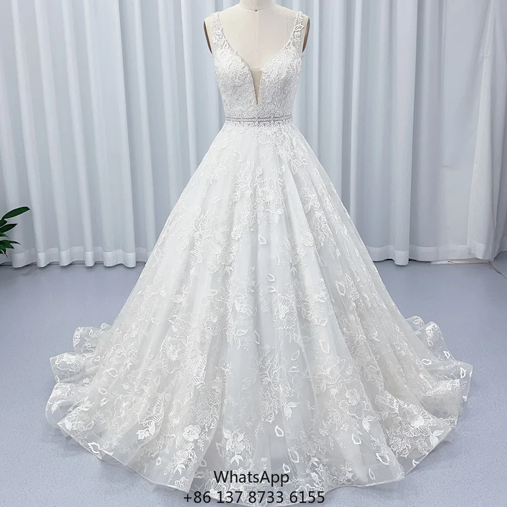 

HX18 Vintage Sleeveless Lace Embroidery Bridal Wedding Gowns