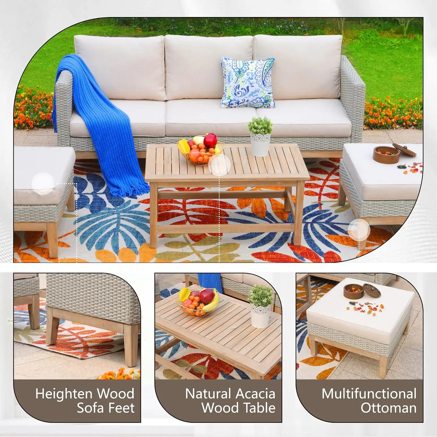 Outdoor Sectional Sofa Patio Furniture Set All-Weather Patio Conversation Set with Coffee Table