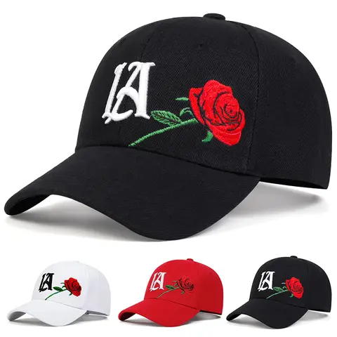 Unisex LA Rose Embroidery Baseball Caps Spring and Autumn Outdoor Adjustable Casual Hats Sunscreen Hat